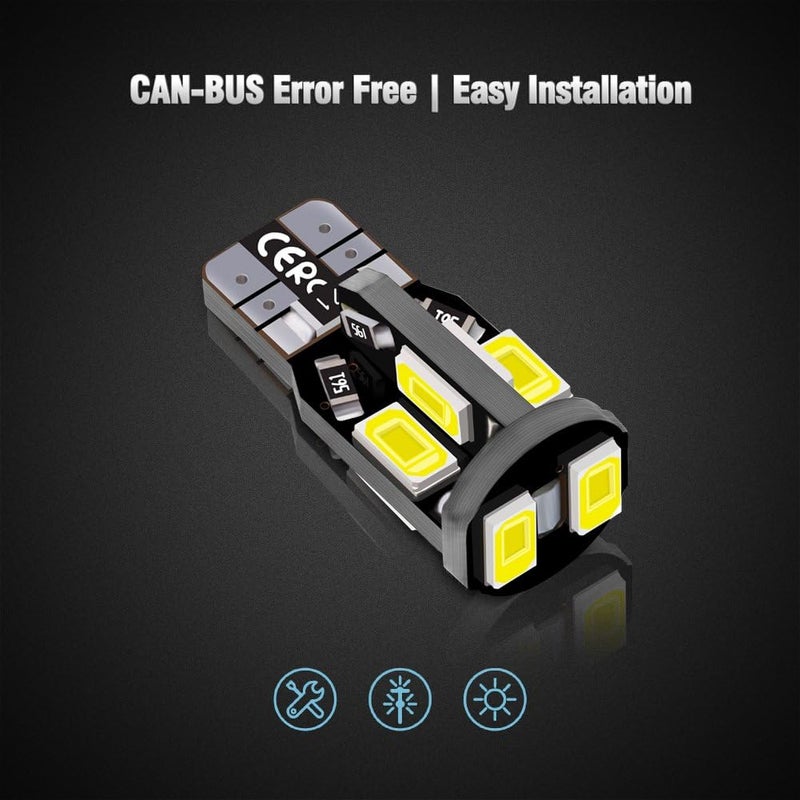 Antline 194 168 2825 T10 W5W Error Free LED Bulb White, Super Bright 300 Lumens 10-SMD 5730 Chipset LED Bulbs for Interior Dome Map Door Courtesy License Plate Lights, Pack of 10 - Image 2
